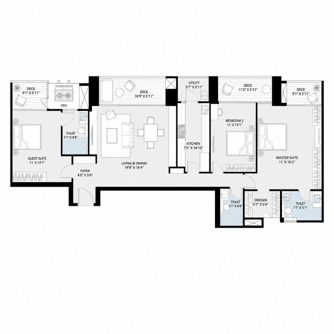 BPTP Gaia Residences 3 BHK – T6 Floor Plan