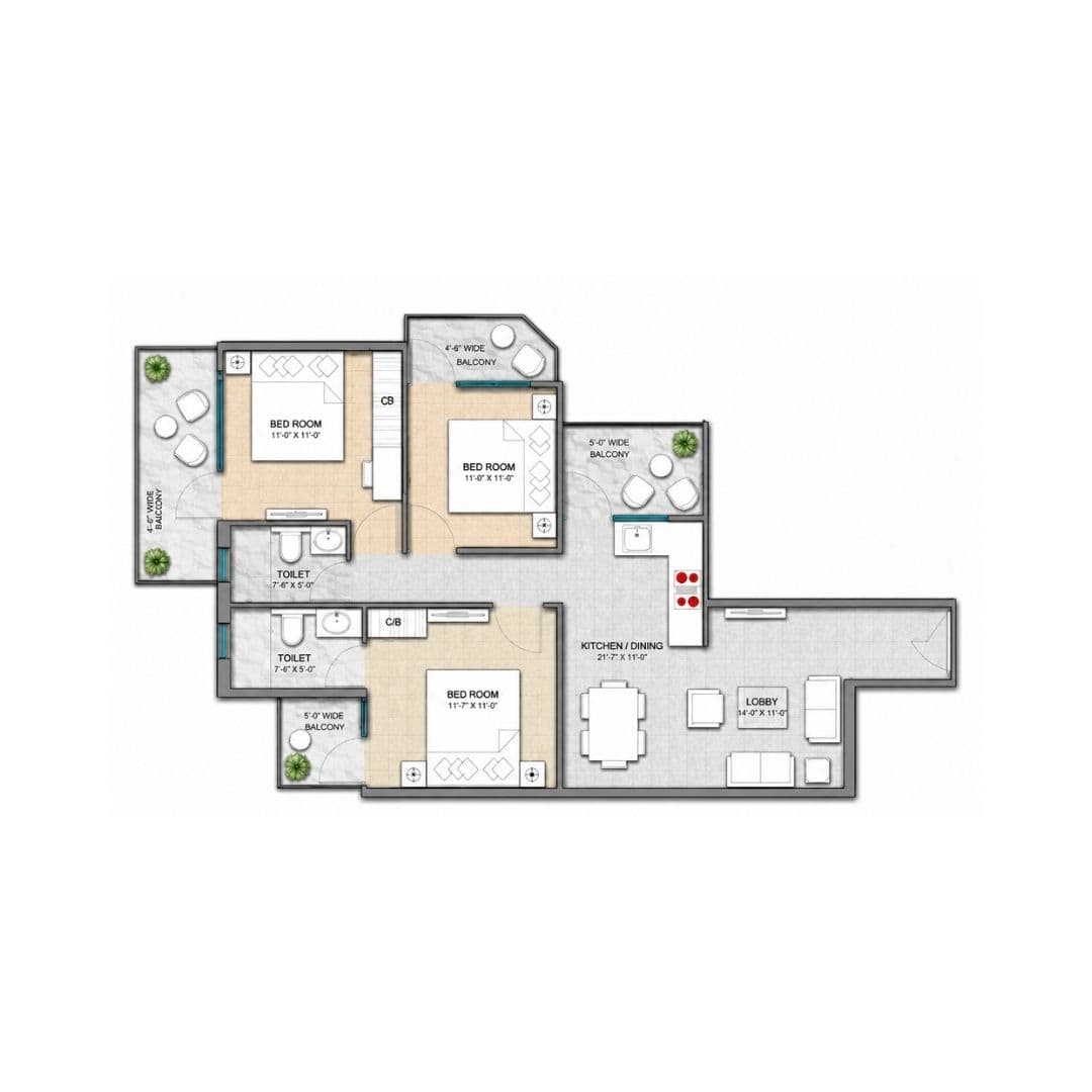 4S Aster Avenue 3BHK Type-2 Apartment