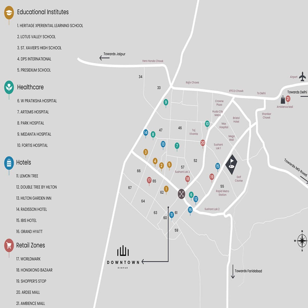 Adani Downtown Avenue 62 Location Map