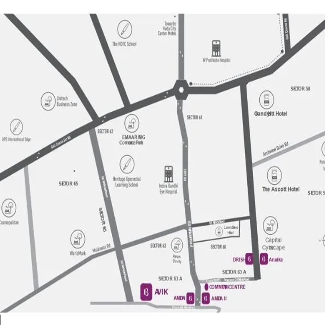 Location Map of Birla Navya Avik 2 Sector 63A