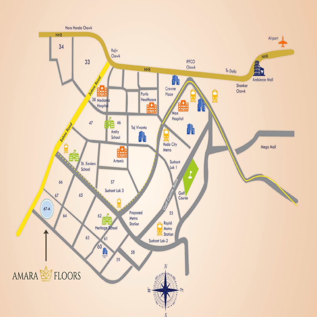 4S Amara Floors Sector 67A Location Map