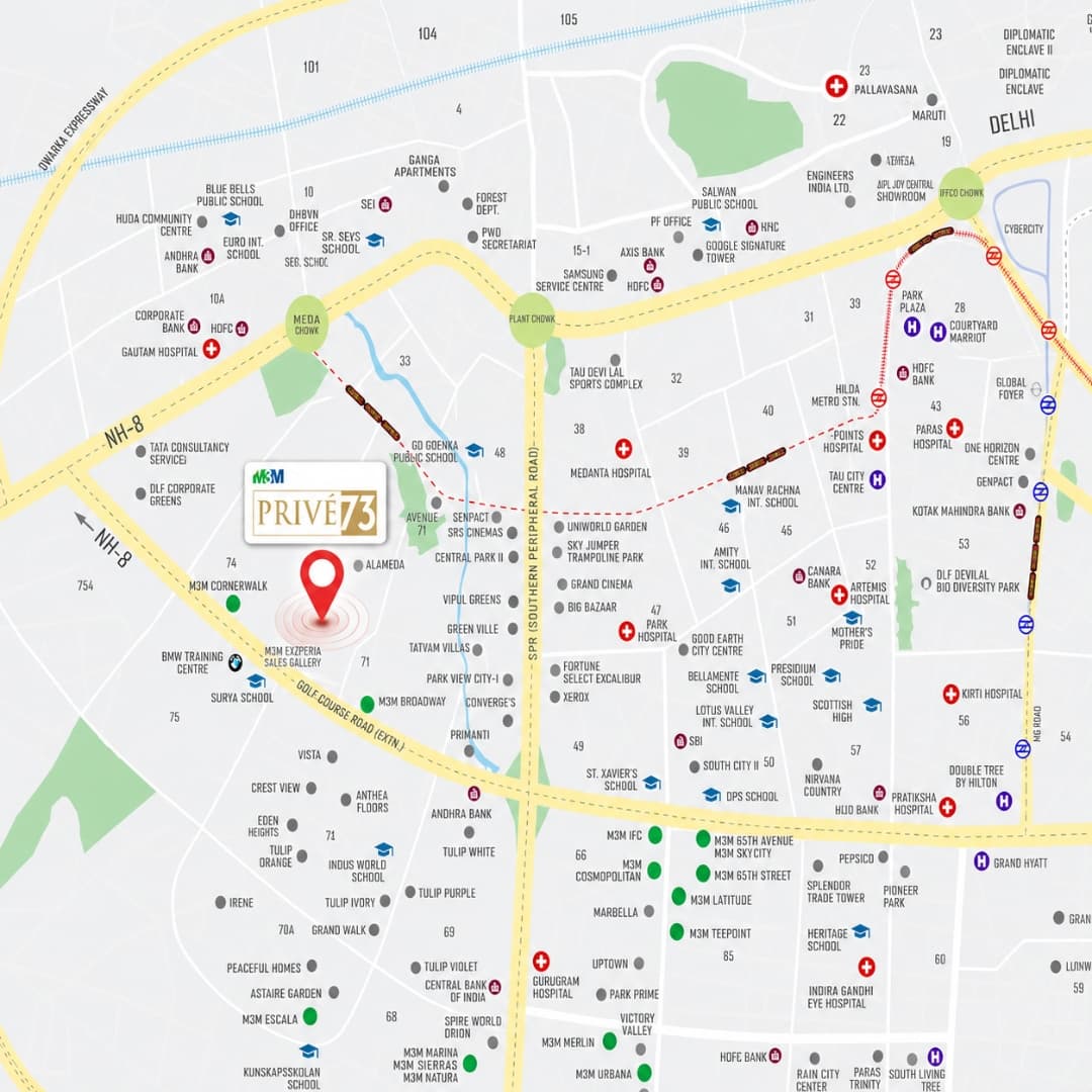 M3M Prive 73 Location map