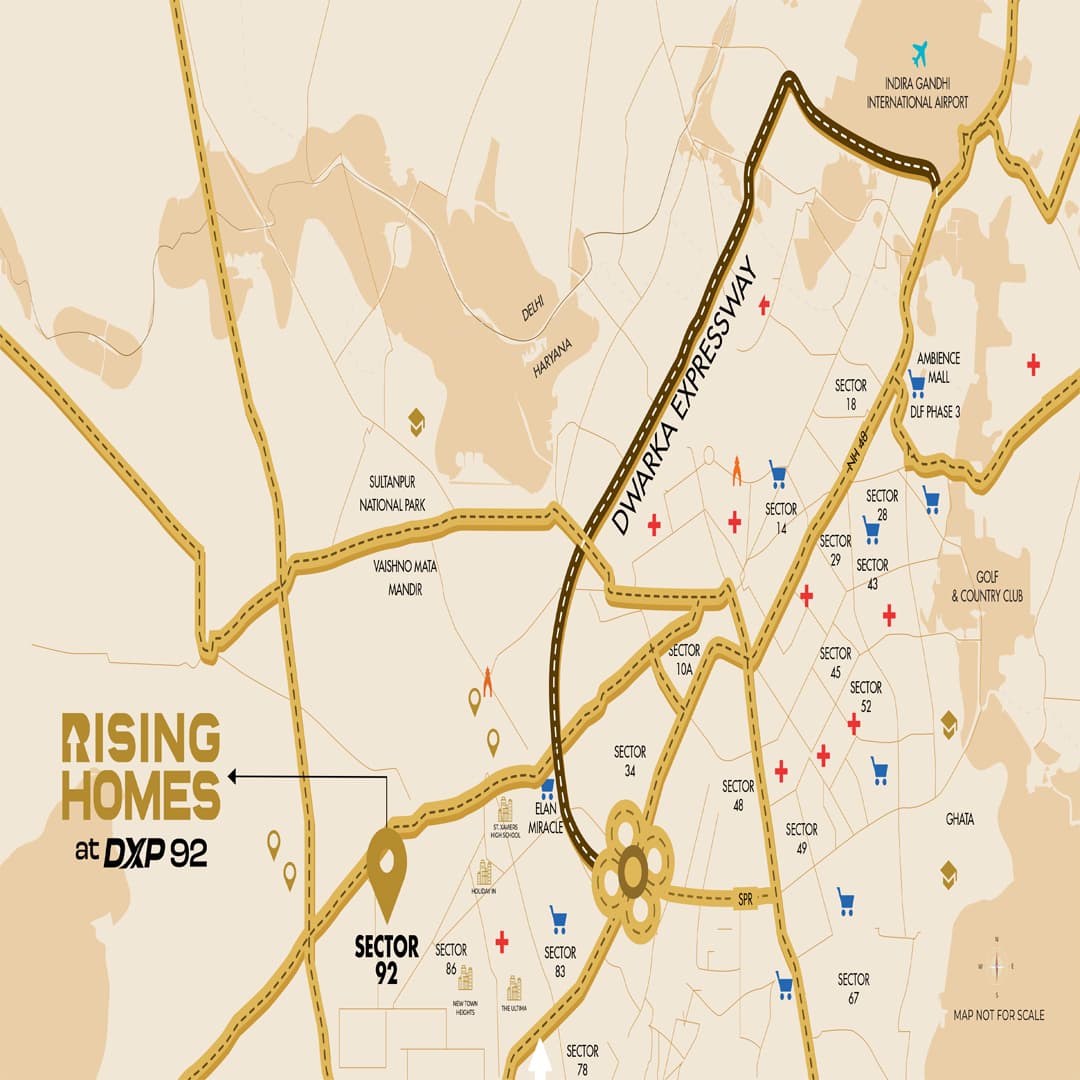 Location Map of Rising Homes Sector 92 Gurgaon