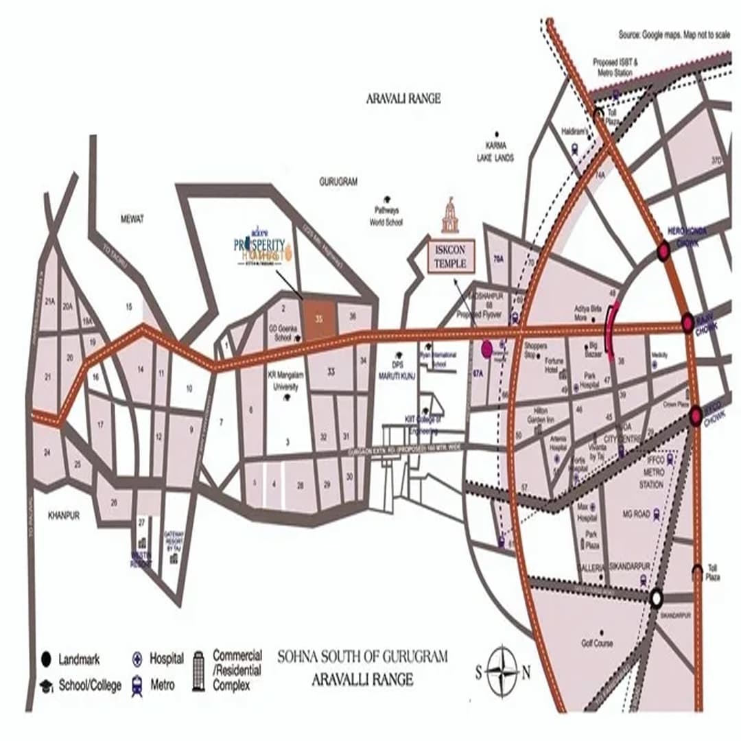 Location Map of Adore Prosperity Homes Sector 35 Sohna