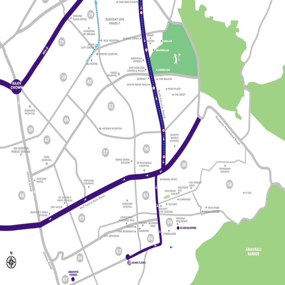 Amara Floors Sector 63A Location Map