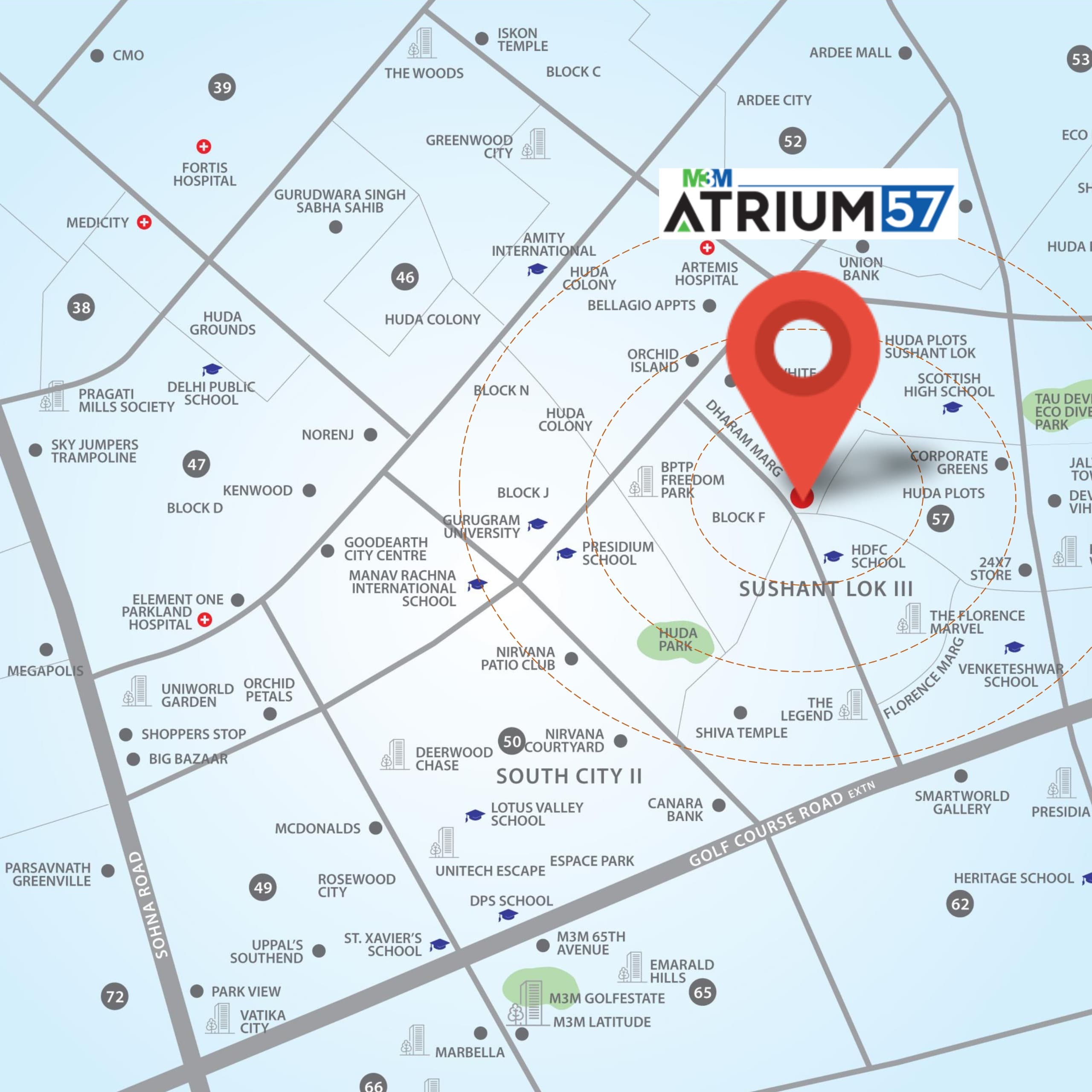 M3M Atrium 57 location map