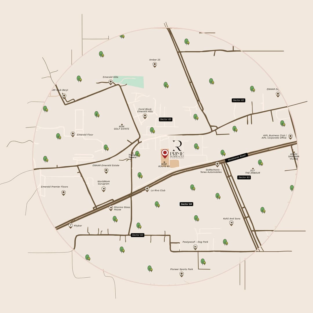 Location Map of Prime Residences Sector 65
