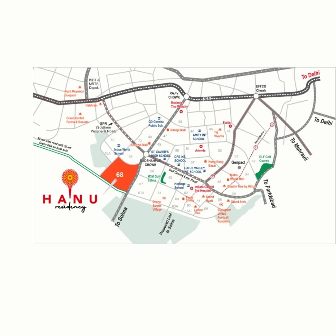 Pareena Hanu Residency Gurgaon Location Map