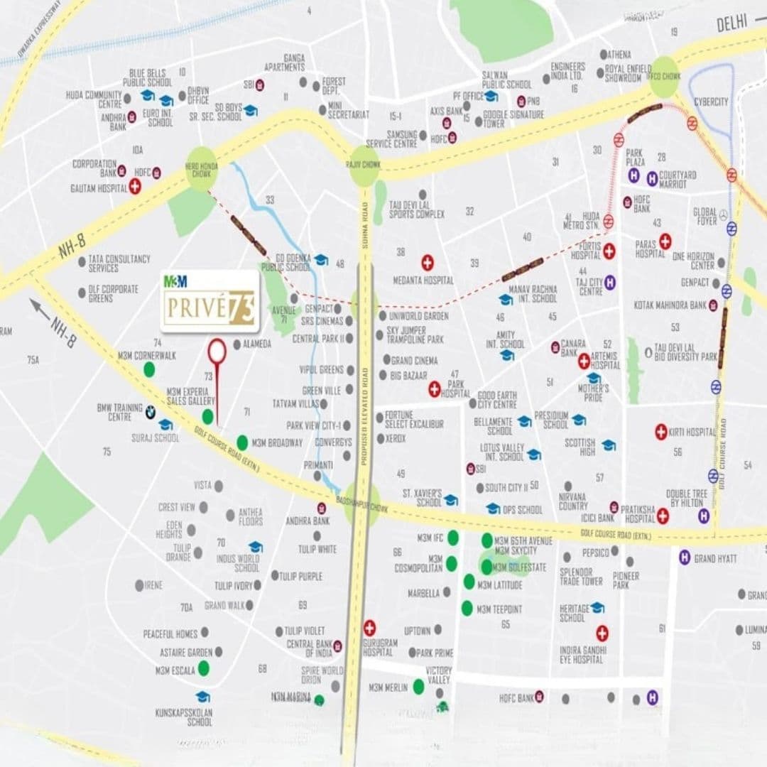 M3M Prive 73 Location map
