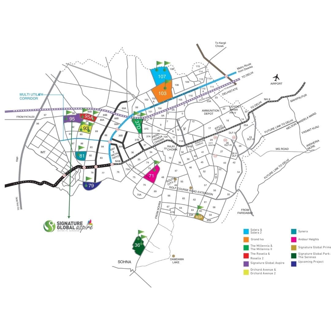 Signature Global Aspire Sector 95 Gurgaon Location Map