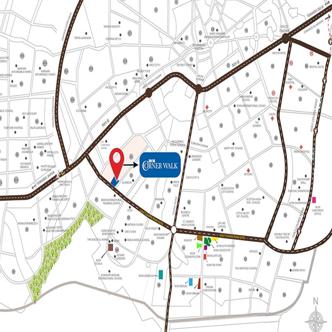 Location Map of M3M Corner Walk