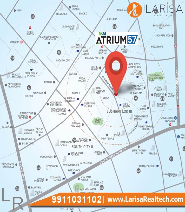m3m atrium 57 location map