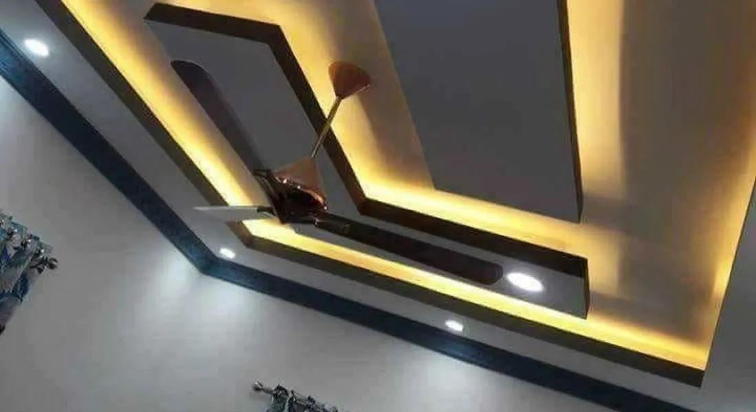 Double L Shaped Simple False Ceiling Design For Drawing Room