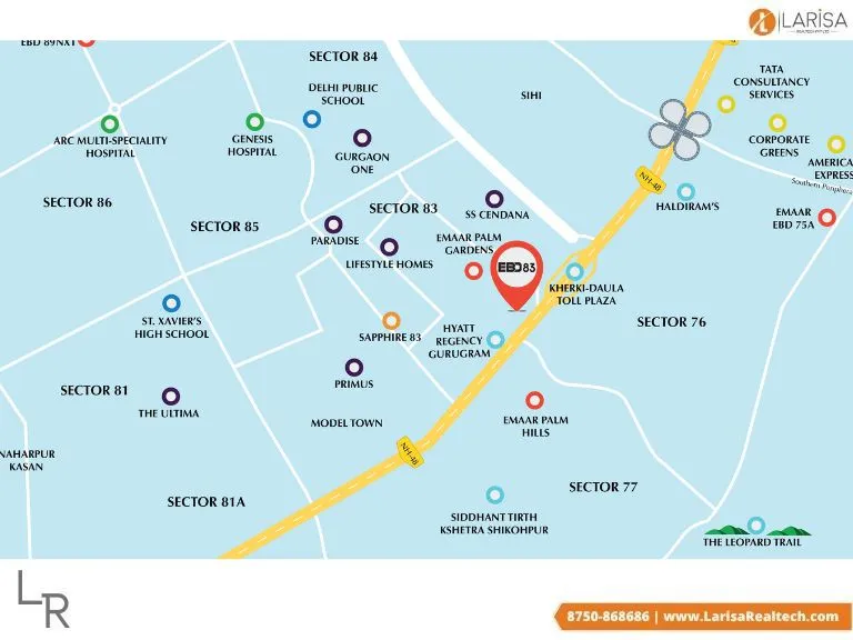 location map of emaar ebd sco plots sector 83 gurgaon